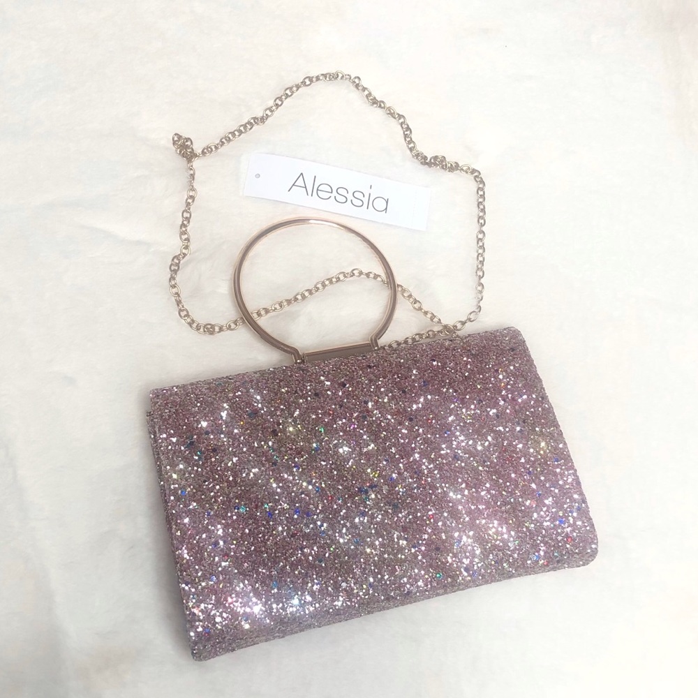 Alessia Pink Multi Glitter Ring Clutch or Crossbody Bag